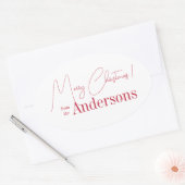 Red and White Christmas from Family Name 楕円形シール (封筒)