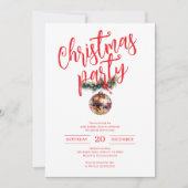 Red and White Christmas Party Disco Ball 招待状 (正面)