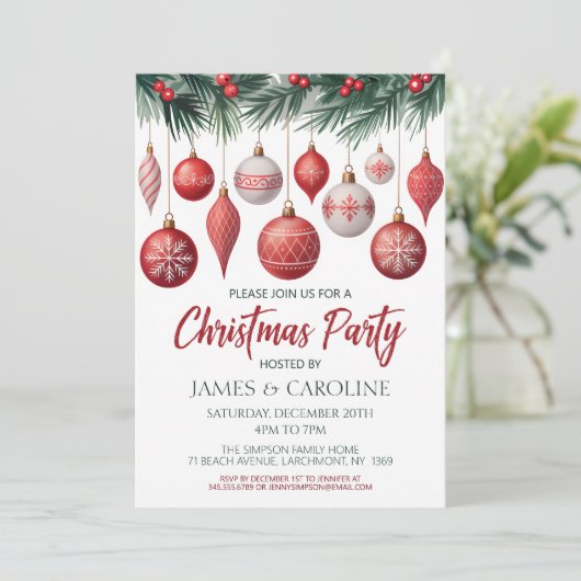 Red and White Christmas Party Invitation 招待状 (スタンド正面)