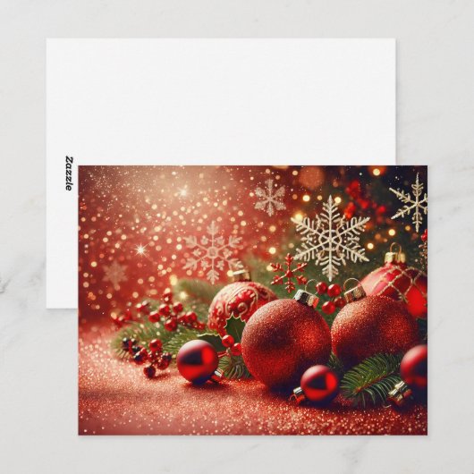  Red and White Christmas Tree Design シーズンカード (正面/裏面)