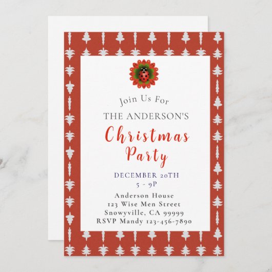 Red and White Christmas Tree Party 招待状 (正面/裏面)