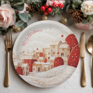 Red and White Festive Christmas Paper Plate ペーパープレート