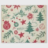 Red  and  white Festive Christmas Patterns  ラッピングペーパー (フラット)