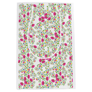 Red and white floral design ミディアムペーパーバッグ