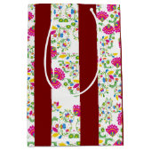 Red and white floral design ミディアムペーパーバッグ (正面)