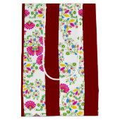 Red and white floral design ミディアムペーパーバッグ (裏面)