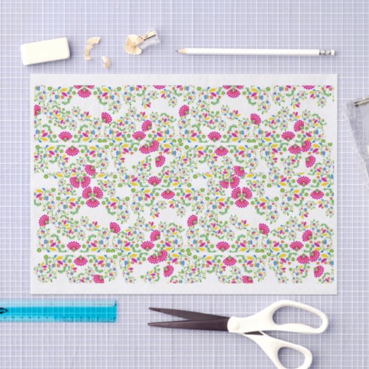 Red and white floral design 薄葉紙 (クラフト)