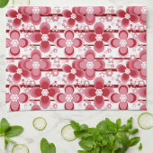 Red and white floral pattern キッチンタオル (折り畳み)