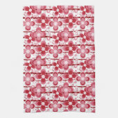 Red and white floral pattern キッチンタオル (縦)
