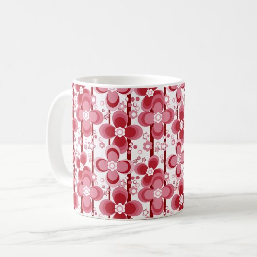 Red and white floral pattern コーヒーマグカップ (正面左)