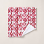 Red and white floral pattern バスタオルセット (ウォッシュタオル)