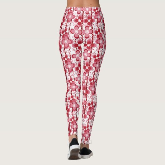 Red and white floral pattern レギンス (裏面)