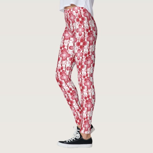 Red and white floral pattern レギンス (左)