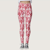 Red and white floral pattern レギンス (正面)