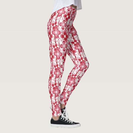 Red and white floral pattern レギンス (右)