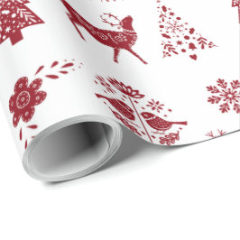 Red and White Folk Wrapping Paper ラッピングペーパー