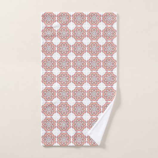 Red and white geometric patterned  バスタオルセット (ハンドタオル)