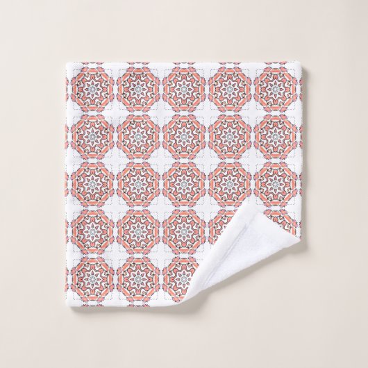 Red and white geometric patterned バスタオルセット (ウォッシュタオル)