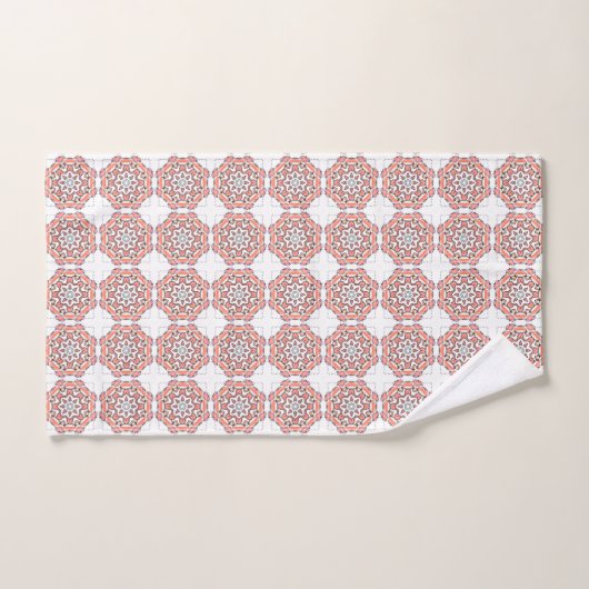 Red and white geometric patterned  バスタオルセット (ハンドタオル)