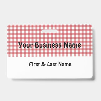 Red and White Gingham Name Badge バッジ