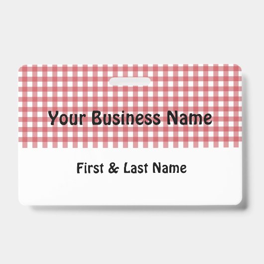 Red and White Gingham Name Badge バッジ (正面)
