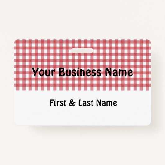 Red and White Gingham Name Badge バッジ (正面)