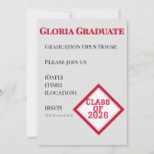 Red and White Graduation Announcement Invite カード (裏面)