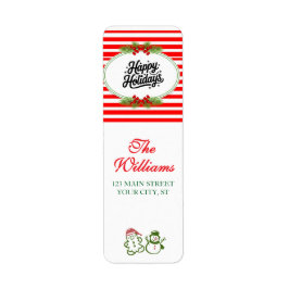 Red and White Happy Holiday Return Address Label ラベル