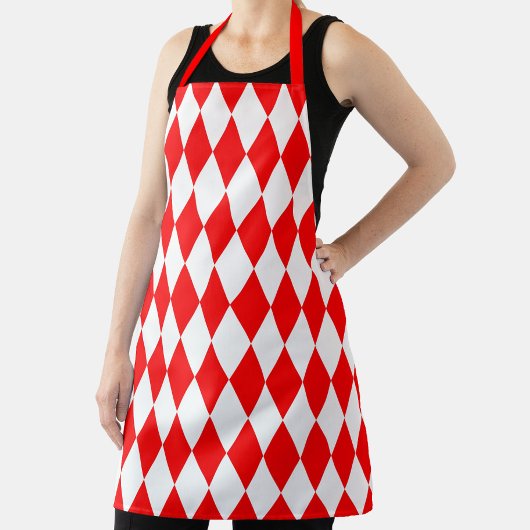 Red and White Harlequin Diamonds Checkers Design  エプロン