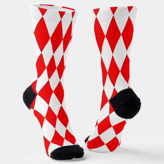 Red and White Harlequin Diamonds Checkers Design  ソックス