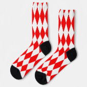 Red and White Harlequin Diamonds Checkers Design  ソックス (左)