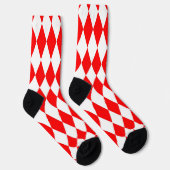 Red and White Harlequin Diamonds Checkers Design  ソックス (右)