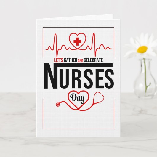 Red and White Heart and Stethoscope Nurses Day カード (小さな植物)