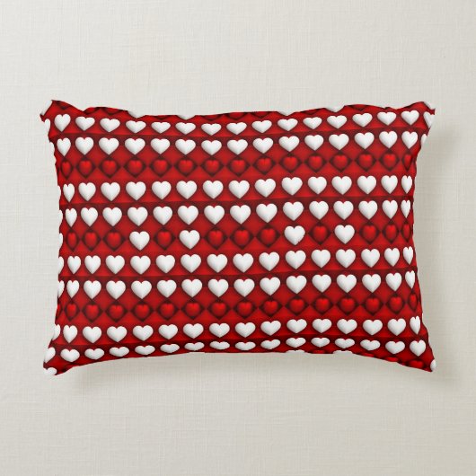 Red And White Heart Pattern アクセントクッション (正面)