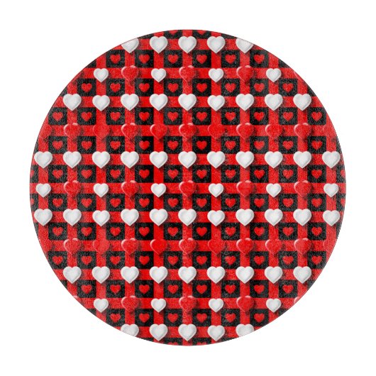 Red And White Heart Pattern カッティングボード (正面)