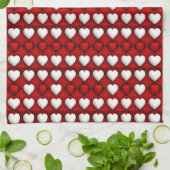 Red And White Heart Pattern キッチンタオル (折り畳み)
