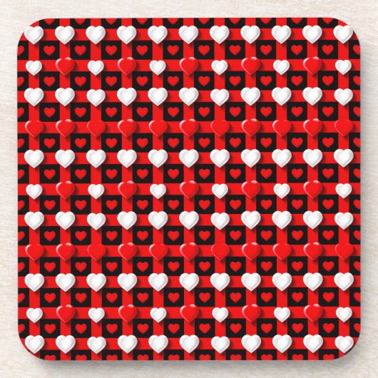 Red And White Heart Pattern コースター (正面)