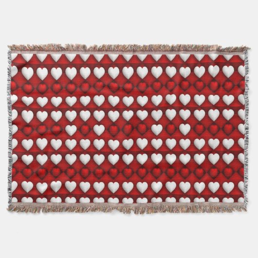 Red And White Heart Pattern スローブランケット (正面)