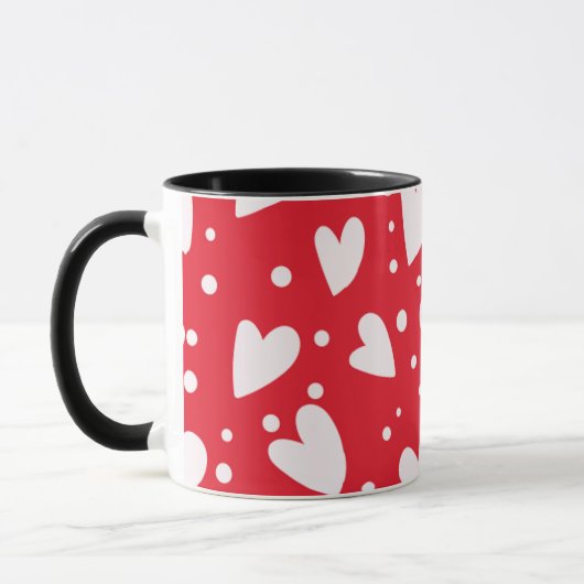 Red and White Heart Pattern | Cute Valentine Love  マグカップ (左)