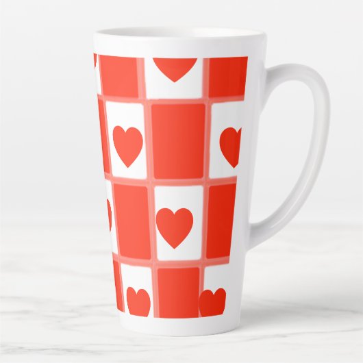 Red and white hearts pattern gift Latte Mug カフェラテマグ (右)