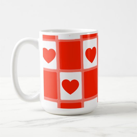 Red and white hearts pattern gift Latte Mug コーヒーマグカップ (左)