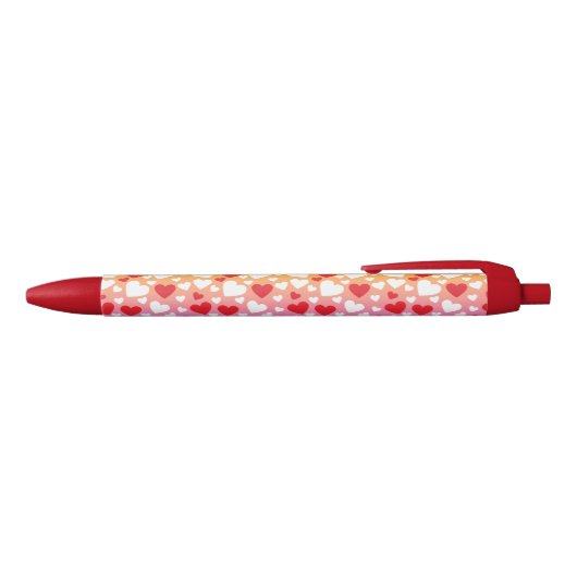 Red and White Hearts Pattern Pen 青ボールペン (トップ)