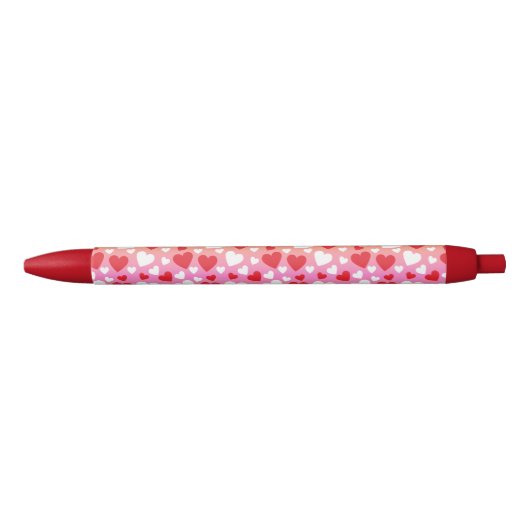 Red and White Hearts Pattern Pen 青ボールペン (正面)