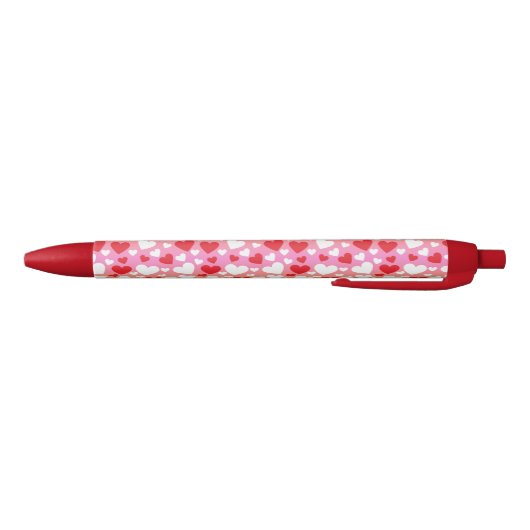 Red and White Hearts Pattern Pen 青ボールペン (ボトム)