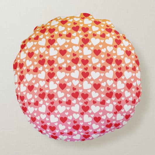Red and White Hearts Pattern Throw Pillow ラウンドクッション (裏面)