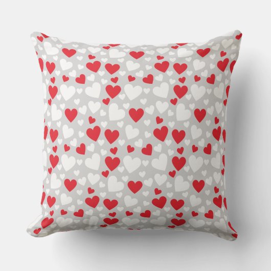 Red and White Hearts Throw Pillow クッション (正面)