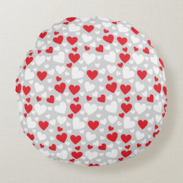 Red and White Hearts Throw Pillow ラウンドクッション