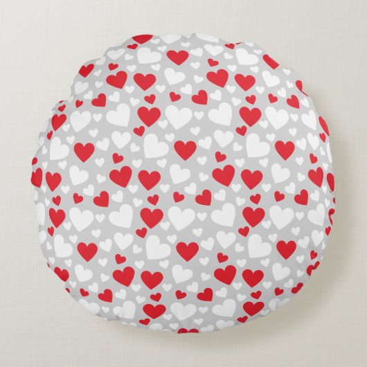 Red and White Hearts Throw Pillow ラウンドクッション (正面)
