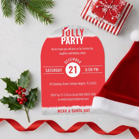 Red and White Jolly Christmas Party Invitation 招待状