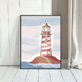 Red and White Lighthouse | Beach Ocean Watercolor ポスター